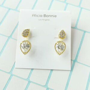 Alicia Bonnie Dual Elegance Gold White Crystal Ear Jacket Earrings NWT